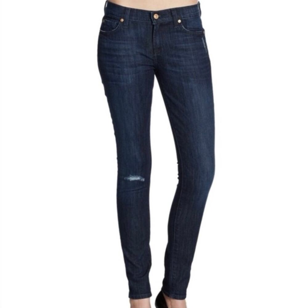 7 for all mankind gwenevere skinny jeans dark wash distressed mid rise size 29